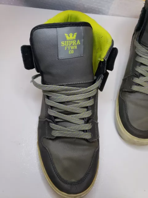 Supra Vaider Hi-Top Neon Yellow Grey Sz 10 Basketball Used Ska Sneakers 213 JM06 3