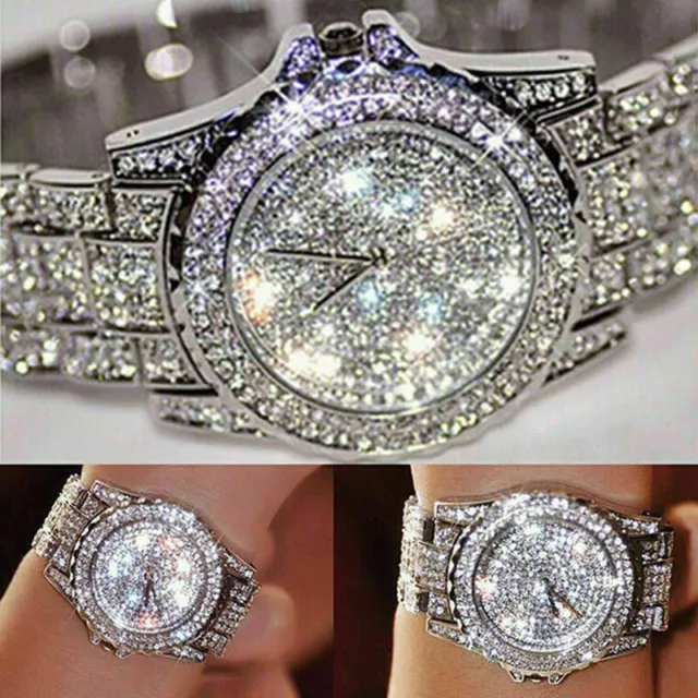 Women Watches Rhinestone Bling Crystal Analog Quartz Wristwatch Dress Bracelet