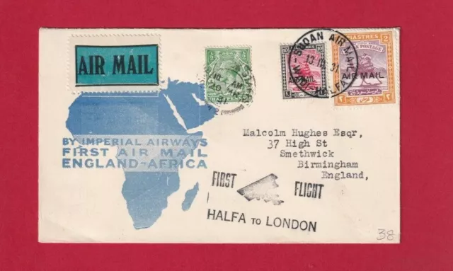 Sudan Airmail Imperial Airways Halfa 1931  to London first flight cover lot 38