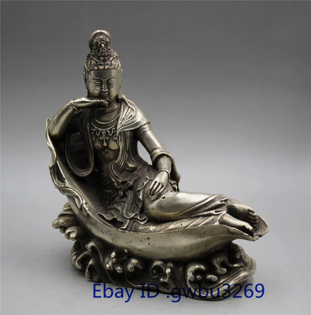 Chinese Old Tibet silver handwork Guanyin Bodhisattva Buddhism Statue 21170