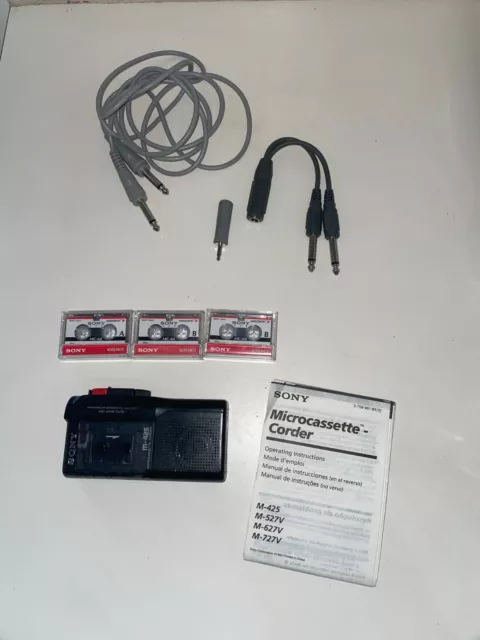Sony M-425 Microcassette - Corder with 3 x Sony MC-60 Tapes, Cable 6.35mm Jack