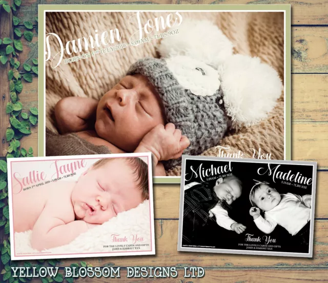 10 Personalised Boy Girl Twins Thank You New Born Birth Announcement Cards Photo