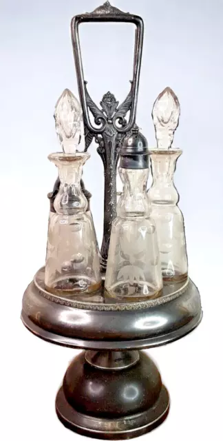 Antique Victorian Middletown Plate Co Cruet Set-Quadruple Plate 5 Piece vintage