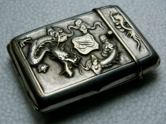 Etui Chinois Chinese Silver Cigarette Case Relief Dragon Argent Sterling