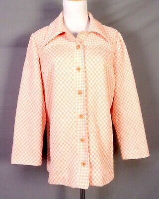 Vintage 60s 70s Korell's Polyester Carreaux Loisirs Chemise Veste Haut Chemisier