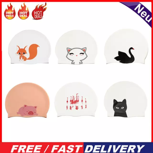 Silicone Swimming Cap Cartoon Cute Women Adult Swim Pool Waterproof Anti Slip