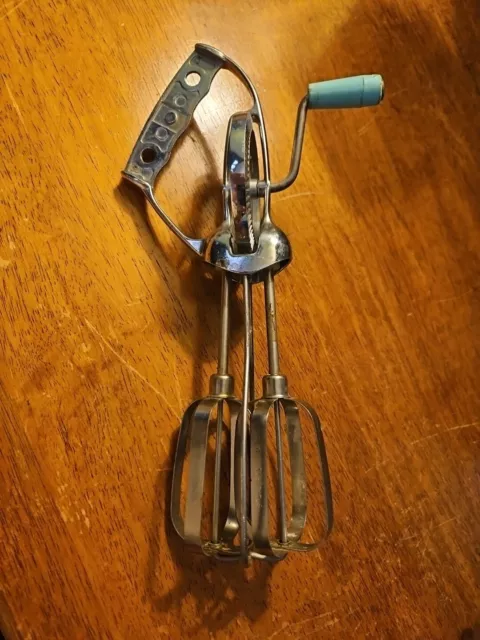 Vintage Egg Beater Hand Mixer Stainless Steel Made In USA 11" Farmhouse Decor