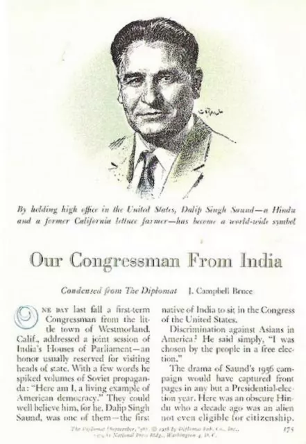 Dalip Singh Saund 1958 Feature 1St Sikh & East Indian-American U.s. Congressman