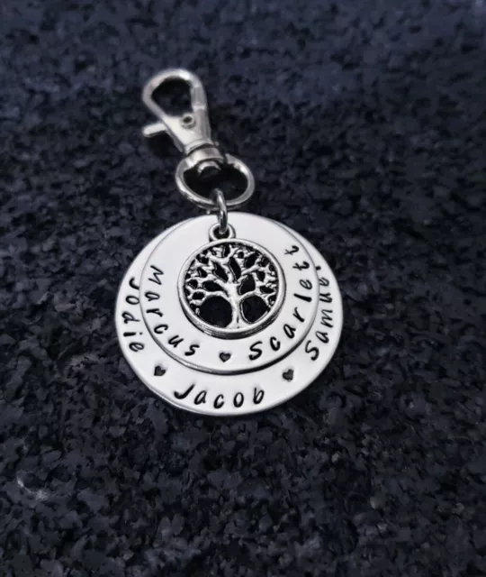 personalised hand stamped stainless steel 2 tier washer tree of life keychain