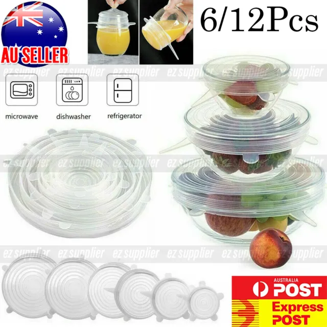 6/12X Stretch Reusable Silicone Bowl Wraps Food Saver Cover Seal Insta Lids HOT