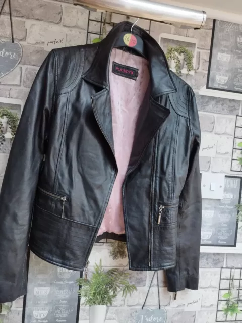 Ladies Unusual Playboy Leather Jacket Size 12