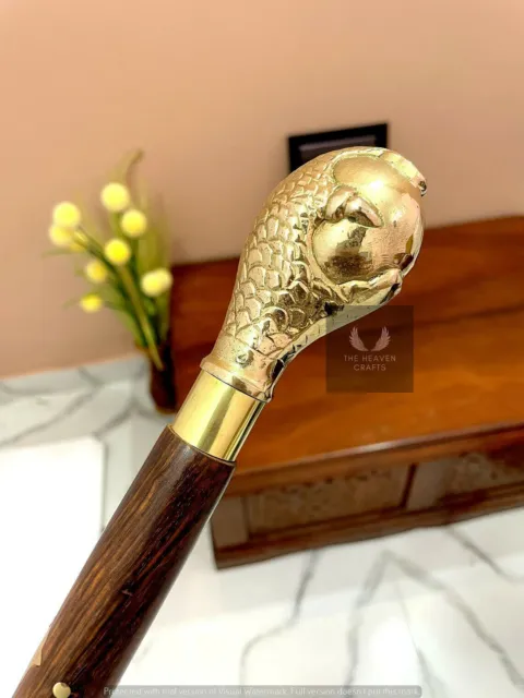 Victorian Solid Brass Eagle's Claw Handle Wooden Walking Stick Cane Mother’s