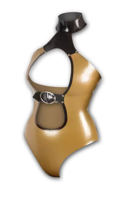 latex Body Damen FetischFrontschnalle in Gold und Schwarz Hauteng und sexy