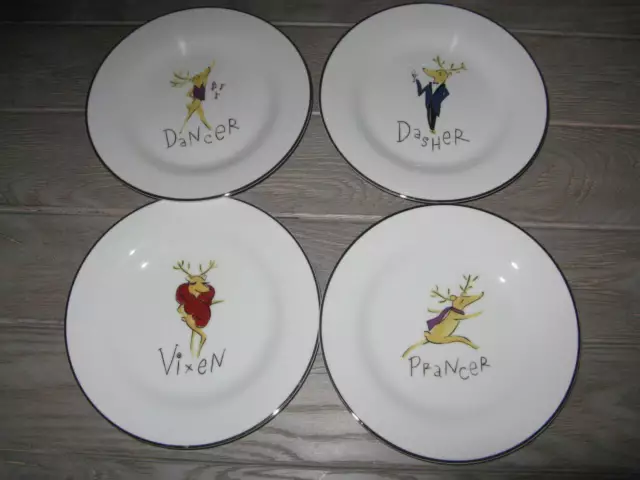 4 Pottery Barn REINDEER Plates Dancer Vixen Dasher Prancer