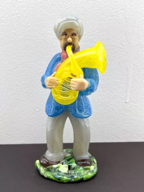 Zelezny Czech Art Glass Musician Tuba Horn Brod 7” Bohemia