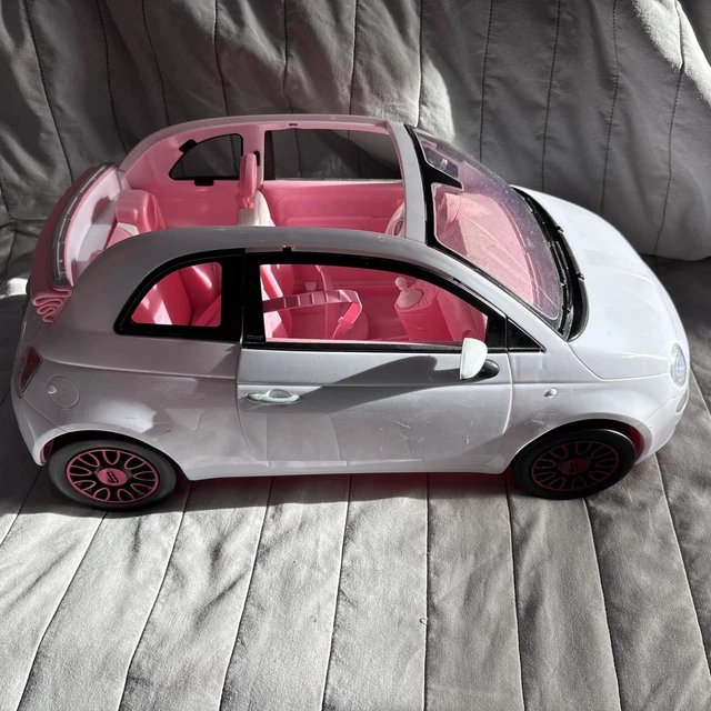 BARBIE FIAT 500 Convertible Toy Car White and Pink for Dolls
