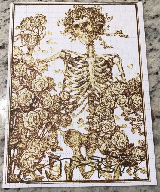 Blotter Art Skeleton & Roses Signed By Stanley Mouse Gold  Bertha