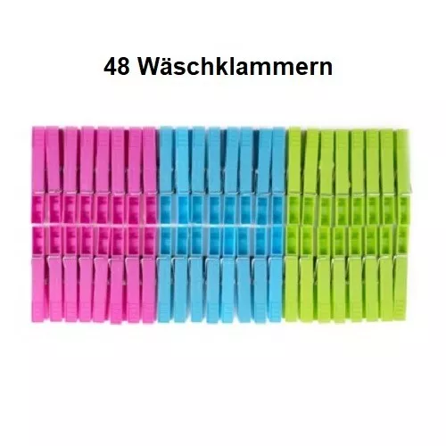 48 Stück Wäscheklammern bunt aus Kunststoff Wäsche Clips Klammern