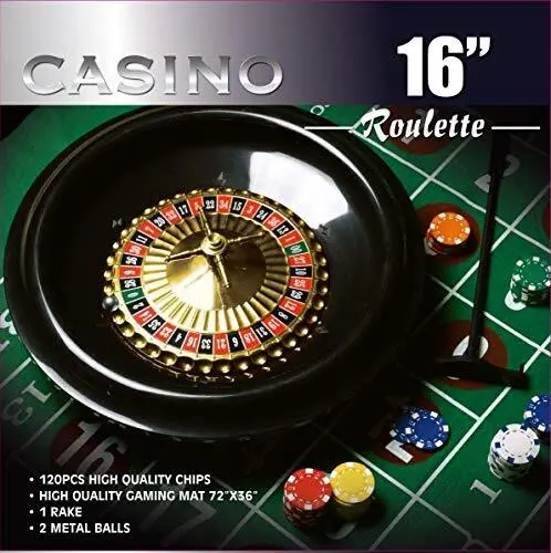 16-Inch Roulette Wheel Game Set with 120 11.5-Gram Chips, Full Size 3'x6'