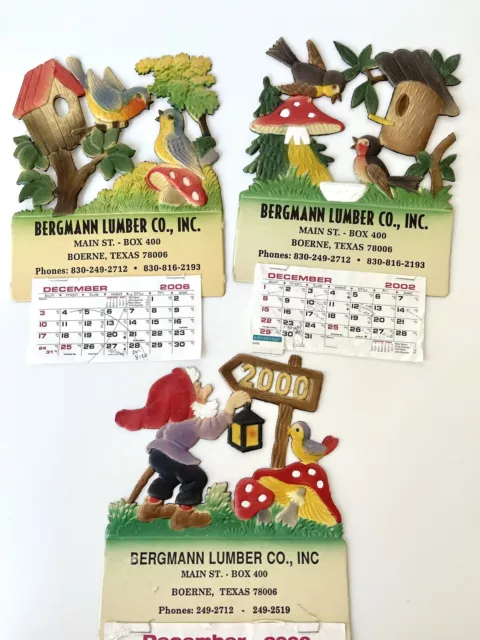LOT 3 Embossed Die Cut 3D German Cardboard Calendar Gallery Wall Bird Mushrooms