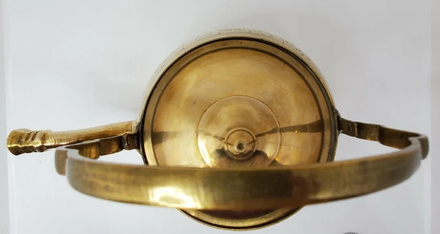Vintage Brass Teapot Made in India Ornate Etched Floral Engraved Heavy Beautiful 3