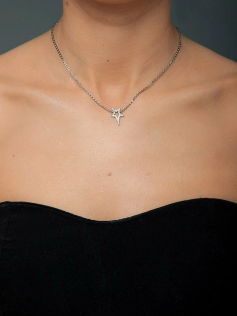 Chaîne Pendentif étoile THIERRY MUGLER - Plaqué Argent, émail Bleu, Zirconium, Neuf Avec étiquettes
