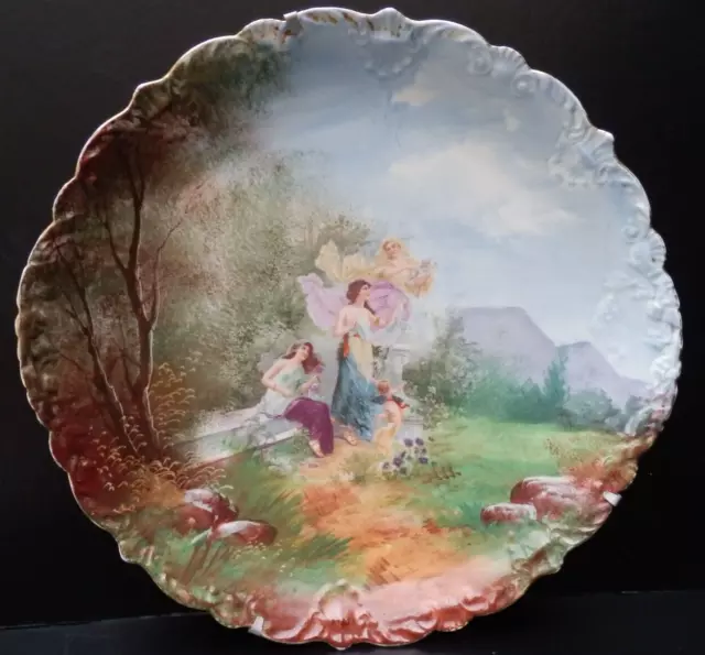 Grand PLAT  Assiette en Porcelaine Ø 35 cm Scène Romantique Galante au Chérubin