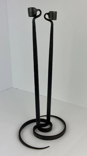 Vintage Hand Forged Wrought Iron Candle stick Holders In Style of Lance Cloutier