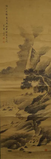 Antikes Japanisches Rollbild Kakejiku Landschaft Japan Scroll 3602