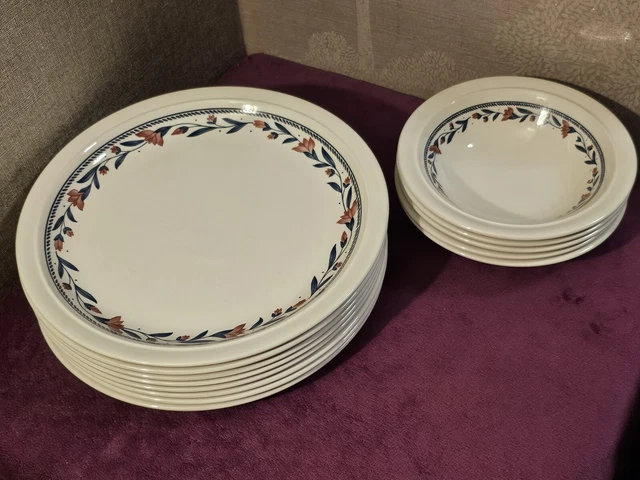 SET OF 8 Dinner Plates with Blue/Pink Floral Pattern + 5 Matching ...