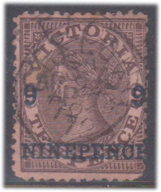 (F227-36) 1871 VIC 9d blue surcharge on 10d purple& brown stamp(AK)