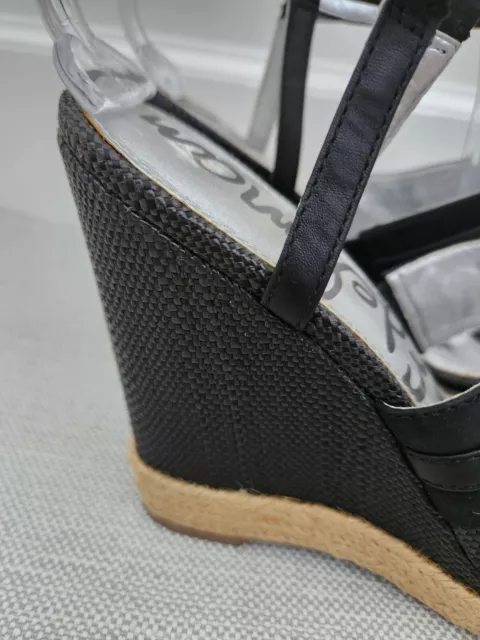 Sam Edelman Karley Black Leather Textile T-strap Wedge Sandals Women 8.5 M 3