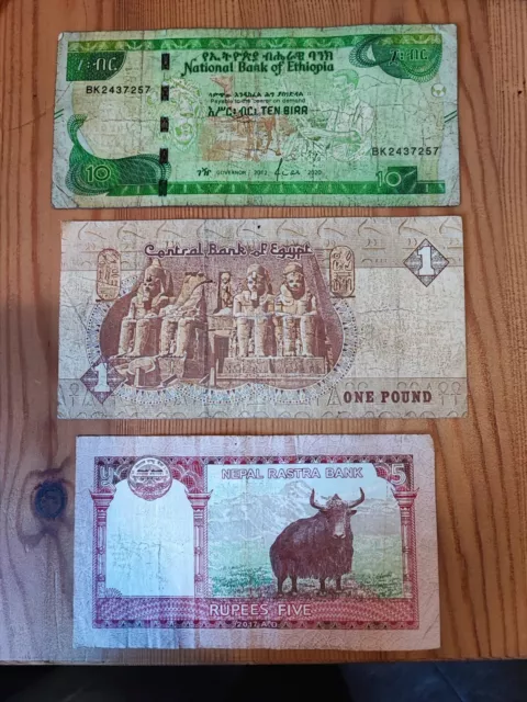 3 Different World Banknotes - Heavily Circulated Condition