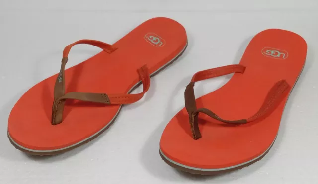 UGG Leather Wedge Thong Flip Flop Sandals Orange Brown Womens 8
