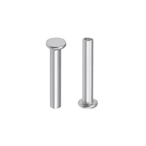 uxcell 100 Pcs 2mm x 12mm Aluminum Flat Head Semi-Tubular Rivets Silver Tone