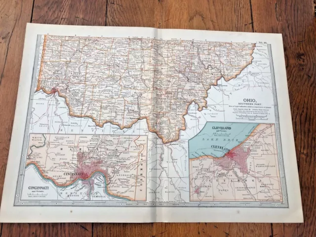 1903 large colour fold out map titled " ohio - southern part "