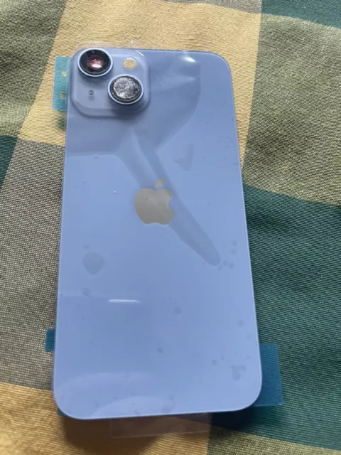 vitre arrière iPhone 14 Bleu Avec Plaque Métallique Et Lentille