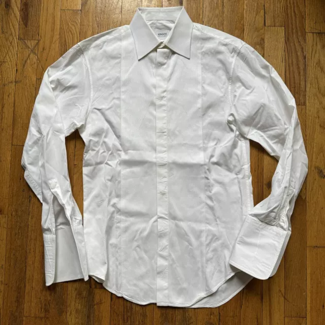 Armani Collezioni Shirt Mens 37 14.5 White Formal Dress Tuxedo French Cuff