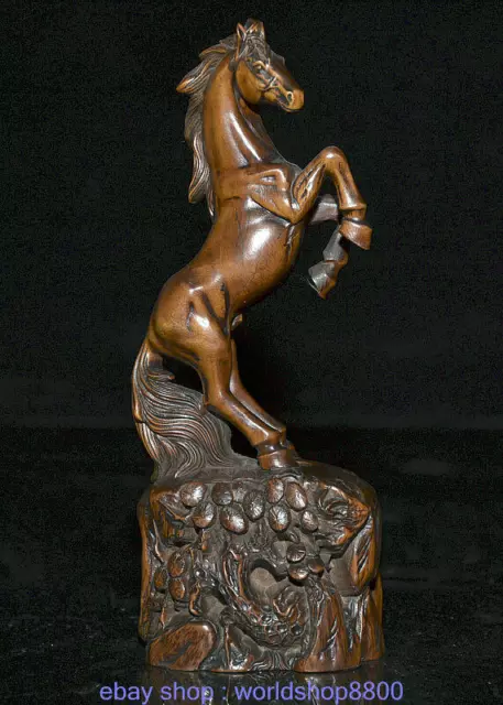 7,2"Alte china Buchsbaum-Handarbeit Feng Shui Stand Pferd Kiefer Sockel Skulptur
