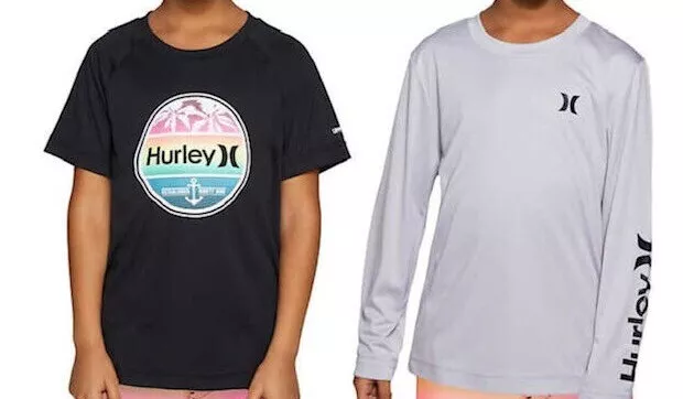 Hurley Youth 2-Pack Boys Swim Shirt UPF 50+ Tops Long Sleeve + Short Sleeve