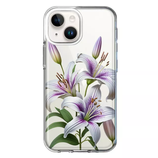 For Apple iPhone 14 Shockproof White Lavender Lily Flowers Case