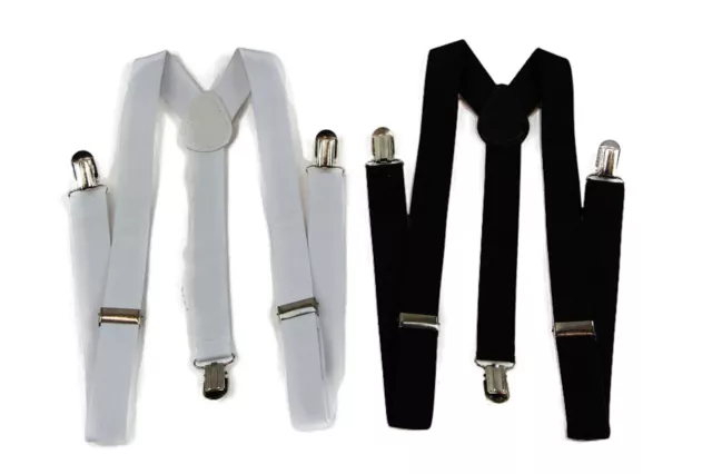 Black / White Unisex Mens Womens Suspenders Braces Adjustable Formal Wedding