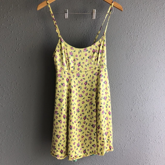 Vintage 90s Black Label  BETSEY JOHNSON Yellow Floral Mini Babydoll Small Dress