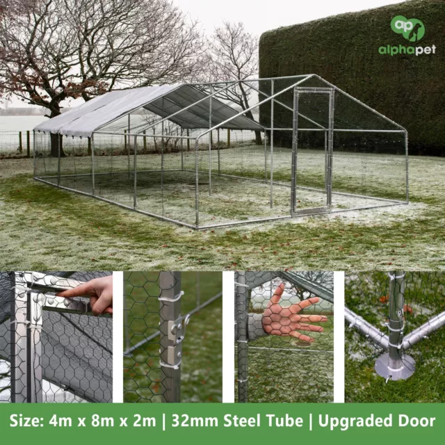 4m x 8m Walk-in Chicken Run Coop Cage Pen Waterfowl Enclosure Hens Dogs Poultry