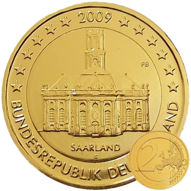 2 Euro Münze Deutschland 2009 Saarland 24 Karat vergoldet mit Kapsel