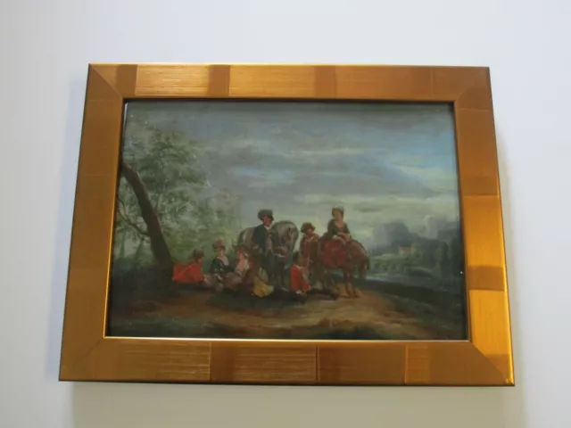 Antique 18Th To 19Th Century Painting On Wood  Old Master Landscape Figures