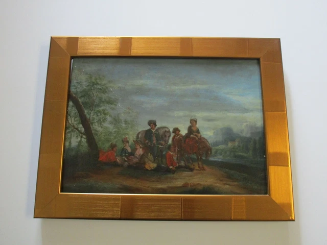 Antique 18Th To 19Th Century Painting On Wood  Old Master Landscape Figures