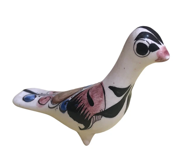 Vtg Miniature Tonala Mexican Pottery Bird Figurine Hand Painted 3x5x1.5 Crazing