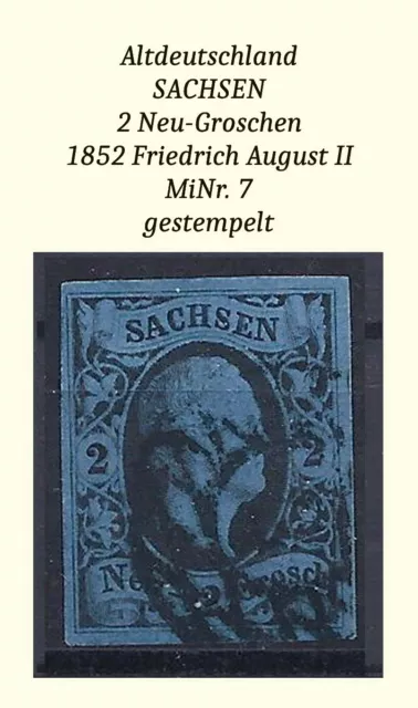 Altdeutschland Sachsen MiNr. 7 gestempelt, perfekt geschnitten, schöne Marke