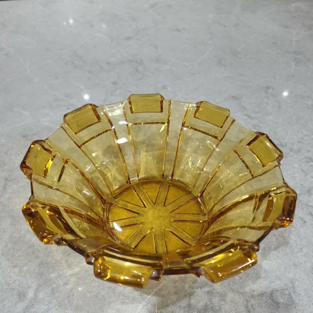 Amber  Art Deco Depression Glass Round Bowl Crown Crystal Australia company